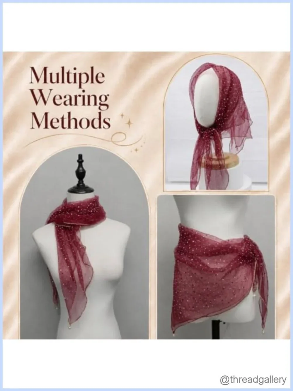 Rhinestone Mesh Head Scarf Sequin Bandana Womens Fashion Neck Scarf